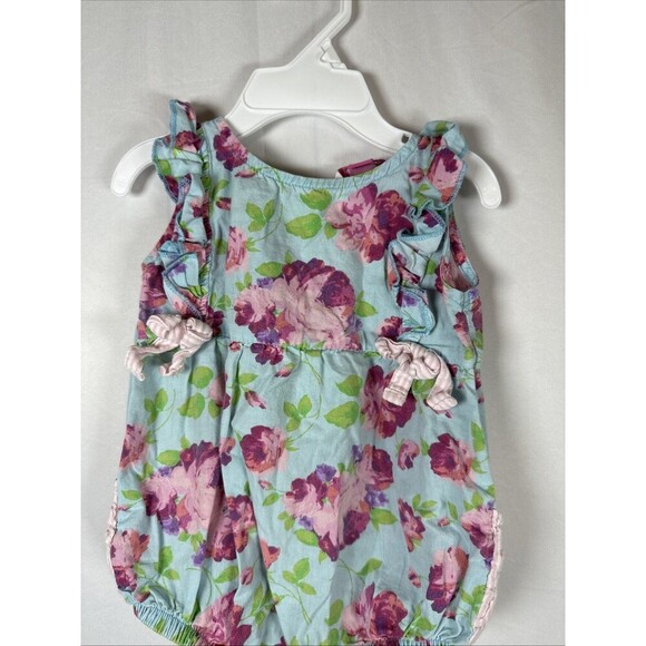 Ruffle Butts Blue Floral Romper Size 6-12 M Preowned - Picture 3 of 11